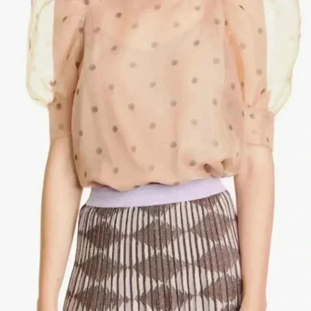 Madewell Baum Und Pferdgarten Maiko Puff-Sleeve Sheer Dot Blouse Small l US 6 - Picture 7 of 7